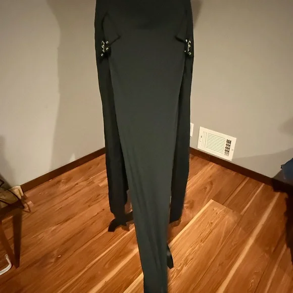 HALARA Black Maxi Skirt with Double Front Slits and buckle Accents - Picture 3 of 7